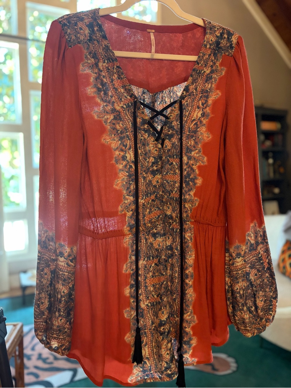 Free People “Wildest Moments” Persimmon Tunic with Tassels Size M